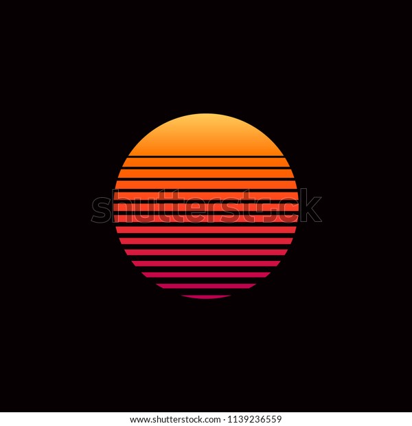 未来的な背景に80年代のレトロな日没ベクターイラストの夕日ポスタースペース のベクター画像素材 ロイヤリティフリー