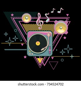 80s retro turntable music design