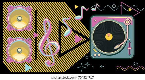 80s retro turntable music design