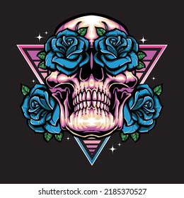 80s skull with roses illustration