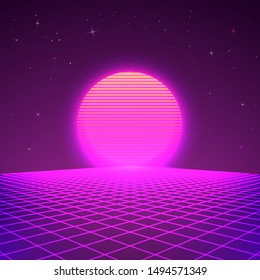 80s style background. Sci-fi or retro music poster wallpaper. Flyer for retro party 80s Vector illustration