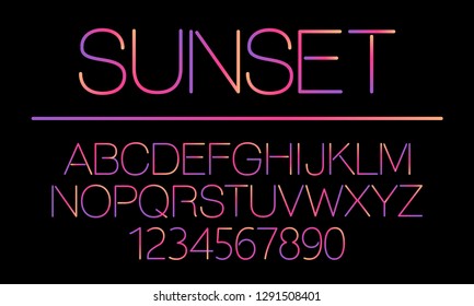 80s style neon gradient Alphabet in sunset colors for your decoration