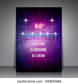 80's Style Party Flyer - Retro Poster Vector Background