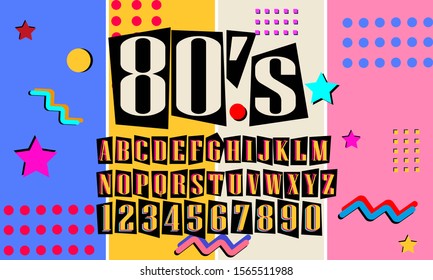 80s style. Retro style. Pop and rock music party event template. Vector poster.