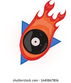 80s style Vector retro design. Disk on fire . Music vinyl vintage poster