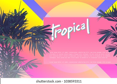 80's Style Vintage neon bright color and Palm tree vector design, tropical typography, template design for banner, poster, card, invitation