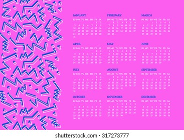 80's styled 2016 calendar