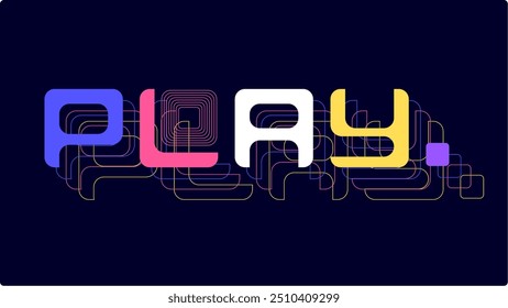 80s estilo plana Neon colorido Funky quadrado tipografia de 'Play' com esboço de trilhas Modelo