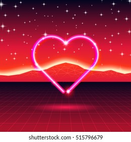 80s styled retro futuristic card with neon heart