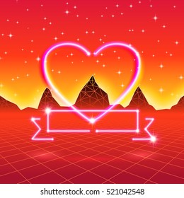 80s styled retro futuristic card with neon heart
