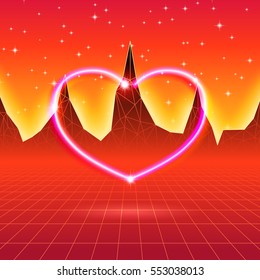 80s styled retro futuristic card with neon heart.