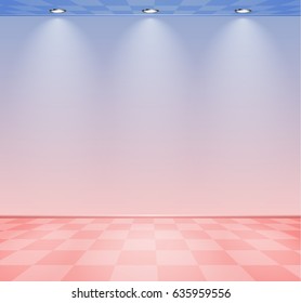 80s styled vapor wave room with pink and blue wall