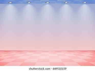 80s styled vapor wave room with pink and blue wall