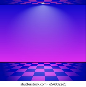 80s styled vapor wave room with blue and purple wall