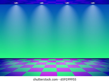 80s styled vapor wave room with blue and green wall