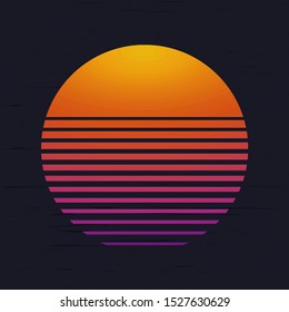 80s sunset icon . Retro music poster glitch background. 