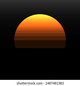 80s sunset retro neon background. 90s poster electro sun space vintage grid sunset icon.