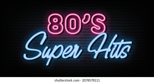 80s super hits neon signs vector.