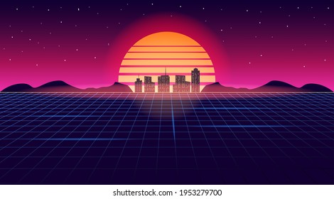 80s synthwave background abstract with neon and retro style for music or wallpaper