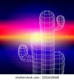 80s synthwave cactus vector illustration. Retrofuturism cover artwork.