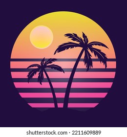 80s Synthwave Retro Sunset Background