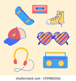 80's Teenager Fun Objects Vector Isolated Elements Set