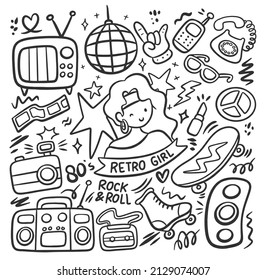 80's trend related object, retro style fashion doodle illustration