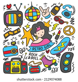 80's trend related object, retro style fashion doodle illustration