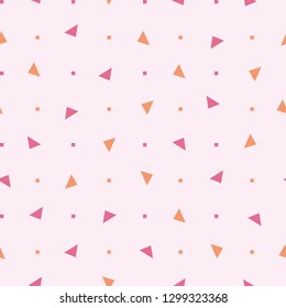 80s vector seamless pattern with triangle and square geometric motifs. Bright simple geometric background. Vector Abstract pattern in the Memphis style. Retro style design for print