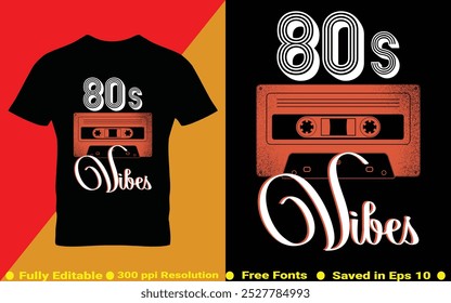 80s vibes Old School Retro Cassete vintage Mixtape T-shirt Design moda vestuário estilo 80s e 90s vetor em EPS 10