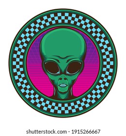 80s vintage alien logo, vector EPS 10