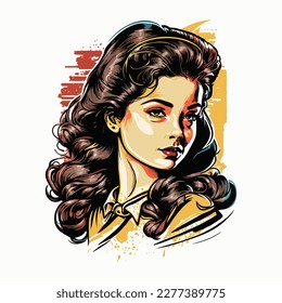 80s vintage girl colorful illustration