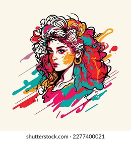 80s vintage girl colorful illustration