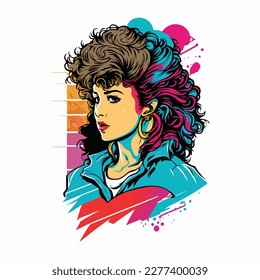 80s vintage girl colorful illustration