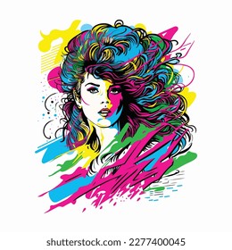 80s vintage girl colorful illustration