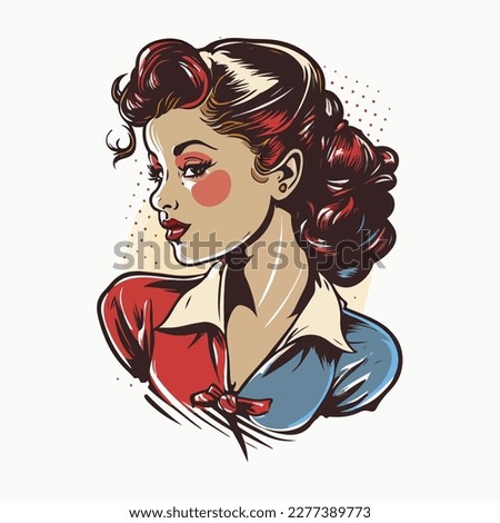 80s vintage girl colorful illustration