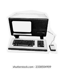 80s vintage Personal computer halftone vector illustration