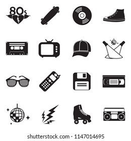 80's Vintage And Retro Icons. Black Flat Design. Vector Illustration. 