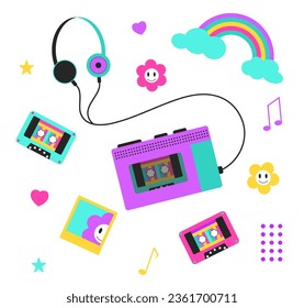 80s-90s retro style sticker. Cute retro elements for design. Vector illustration. 