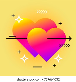 80s-90s style vector set of the abstract minimal geometric elements and hearts for Valentine's Day, wedding, Mother's Day, advertising , greeting cards, invitations, sales and other events