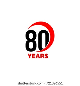 80th Anniversary abstract vector logo. Eighty Happy birthday day icon. Black numbers in red arc with text 80 years.