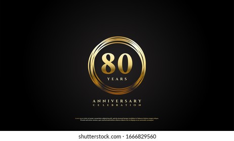 80th anniversary background with illustration of gold colored figures inside the circle lines.