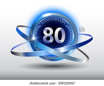 80th anniversary with blue ring and laurel on white background
