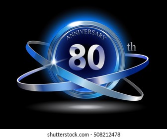 80TH anniversary with blue ring on black background