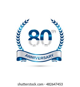 80th anniversary blue and silver colored with wreath and ribbon