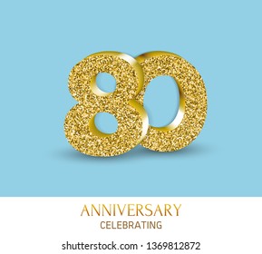 80th anniversary card template with 3d gold colored elements. Can be used with any background.