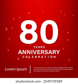 80th Anniversary celebration emblem. White anniversary logo on red gradient background. Happy anniversary banner template design for web, poster, flyers, greeting card and invitation card.