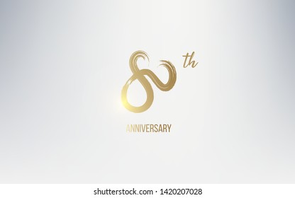 80th Anniversary celebration. Golden numbers with brush style. Vector festive illustration. Party event decoration