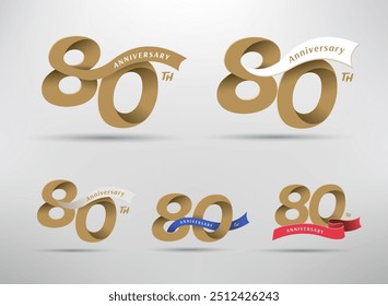 80th anniversary celebration logotype with alternative number and ribbon design