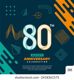 80th anniversary celebration logotype with colorful abstract geometric shape y2k background.